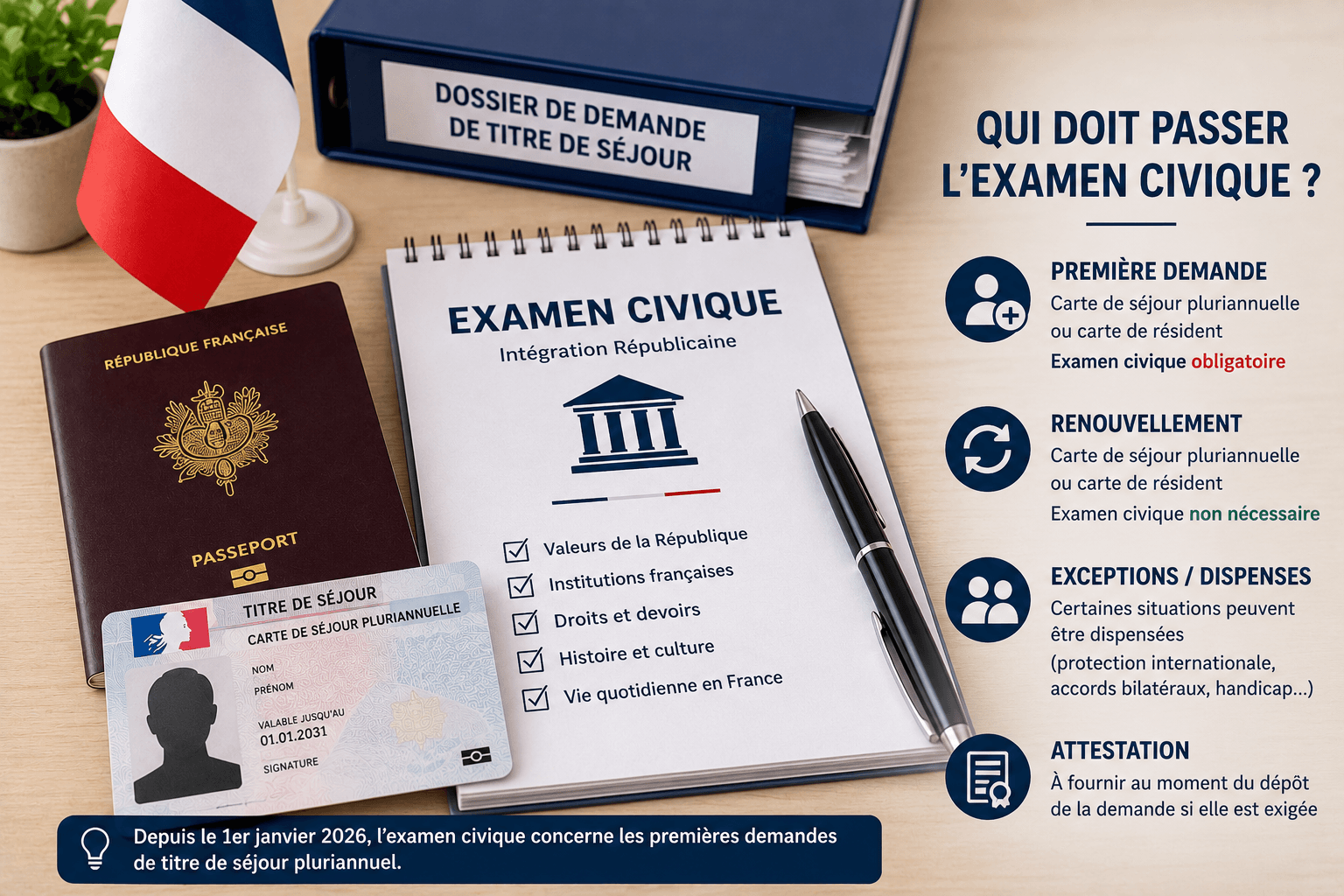 Titre de séjour 2026 : qui doit passer l’examen civique ?