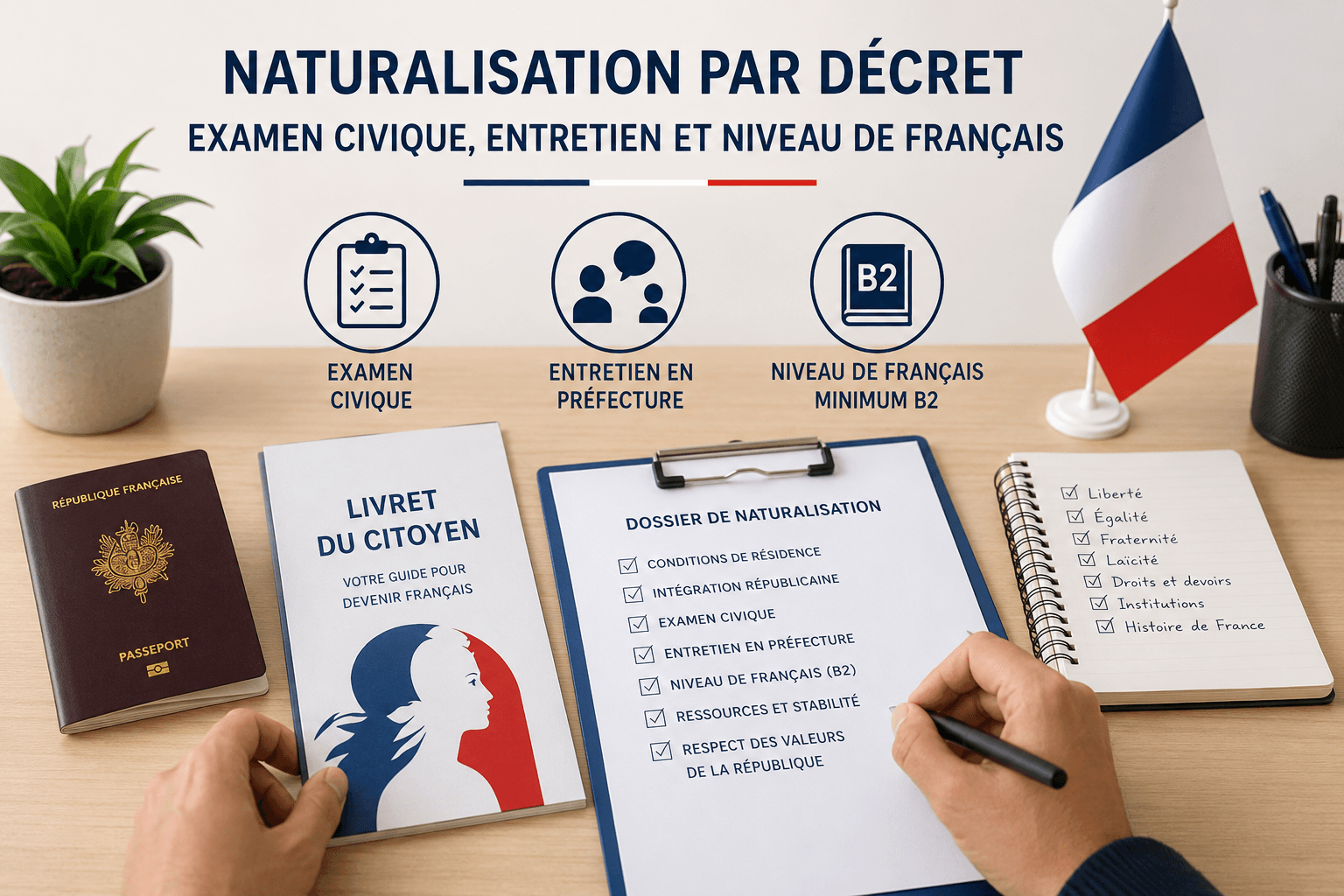 Naturalisation par décret : examen civique, entretien et niveau de français